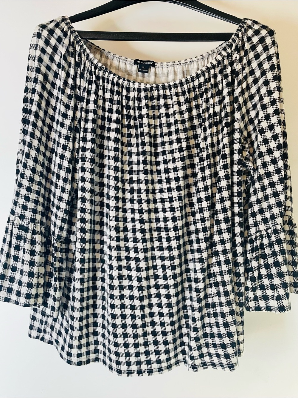 Black & White Gingham Peasant Blouse by Old Navy